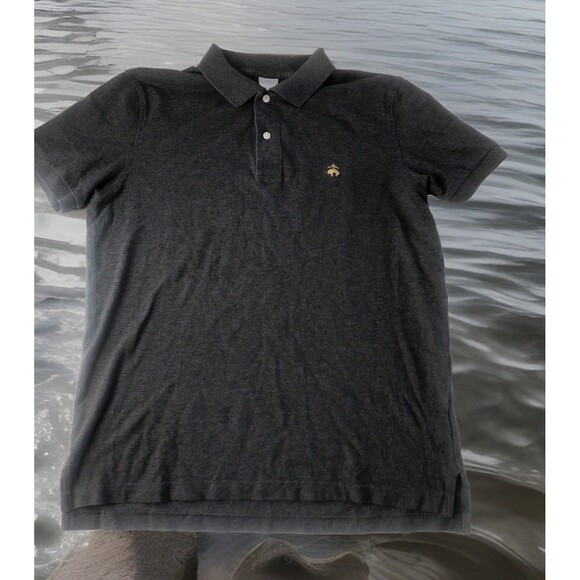 Brooks Brothers Mens Gray Golden Sheep Logo Polo Shirt Slim Fit Tag Size Large - Picture 1 of 15